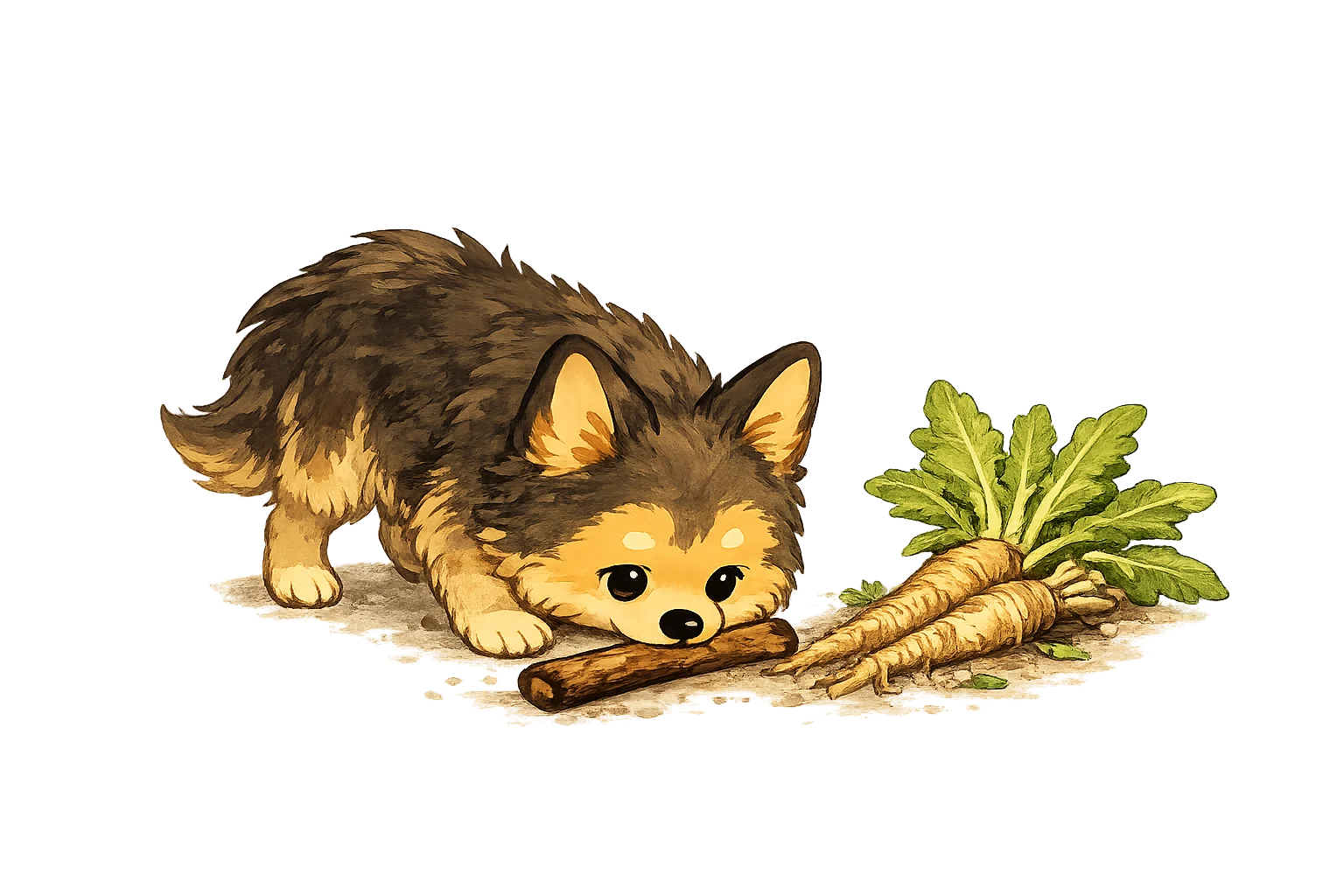 A dog sniffing at chicory root