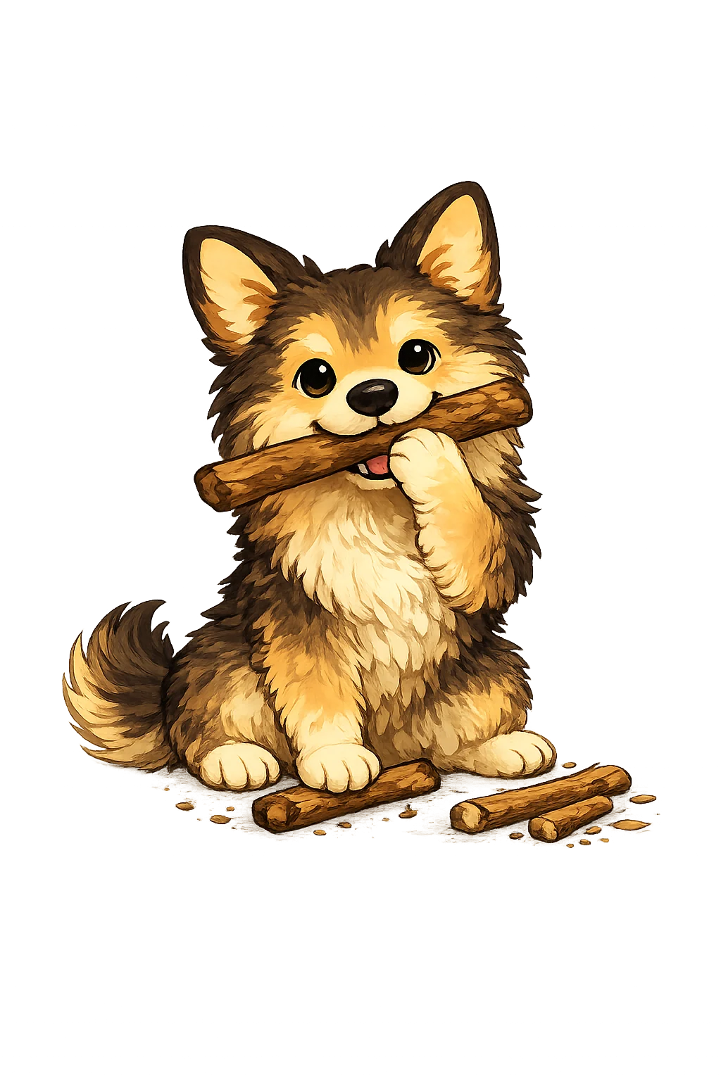 A dog happily chewing a ChewCheer stick
