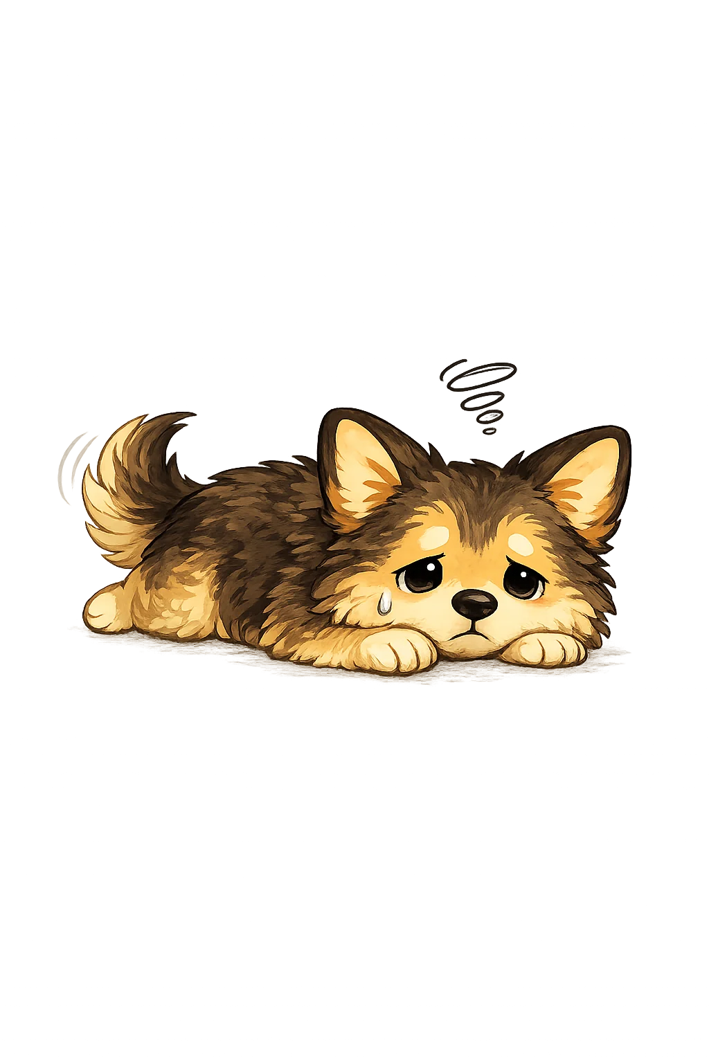 A listless dog lying down